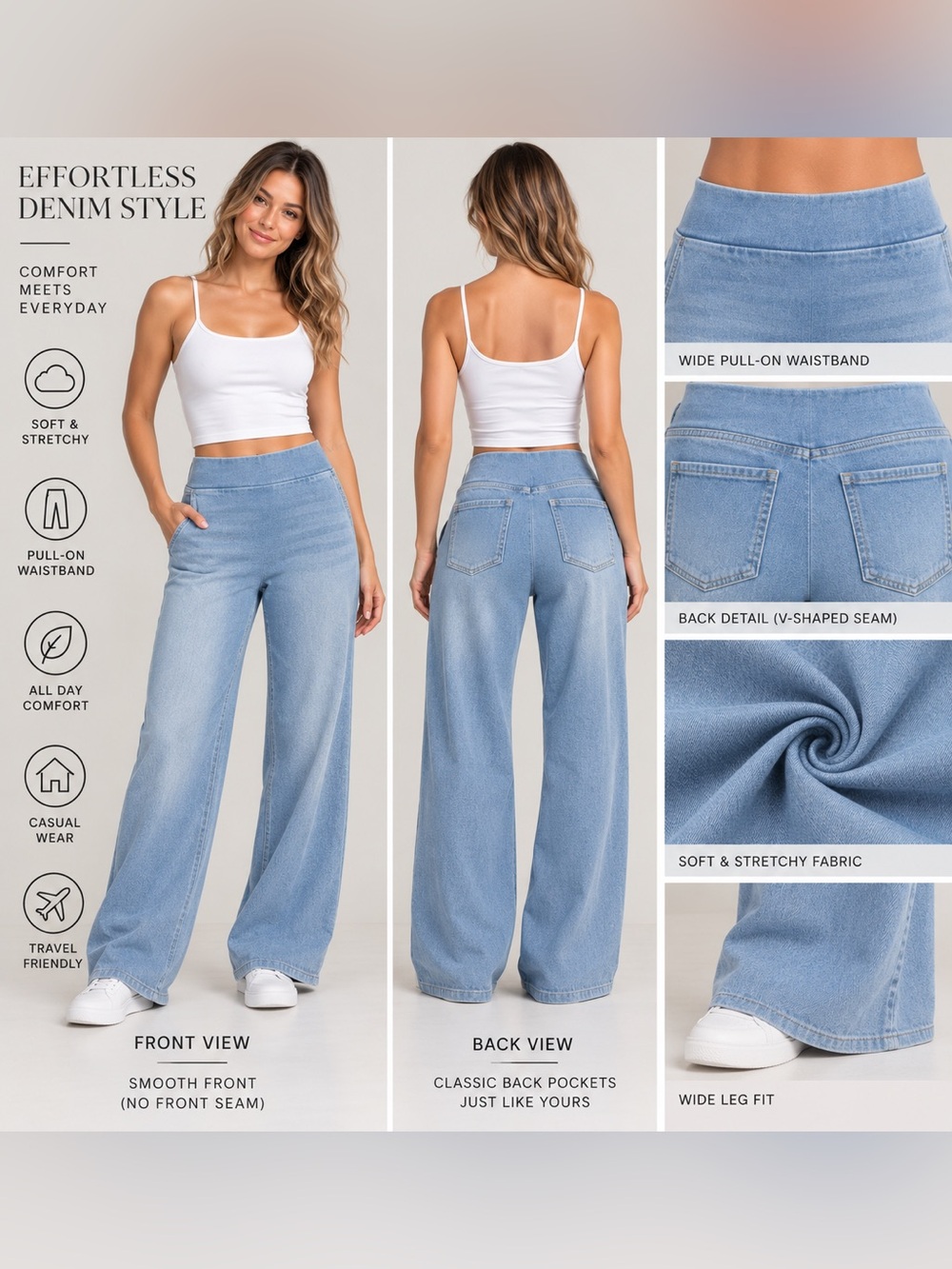 High-Rise Light Blue Wide Leg Pull-On Jeans — Women's Flare & Wide Leg
